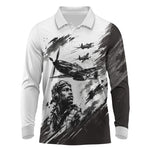 Personalized Tuskegee Airmen Long Sleeve Polo Shirt Black And White Grunge WWII Aviation Art