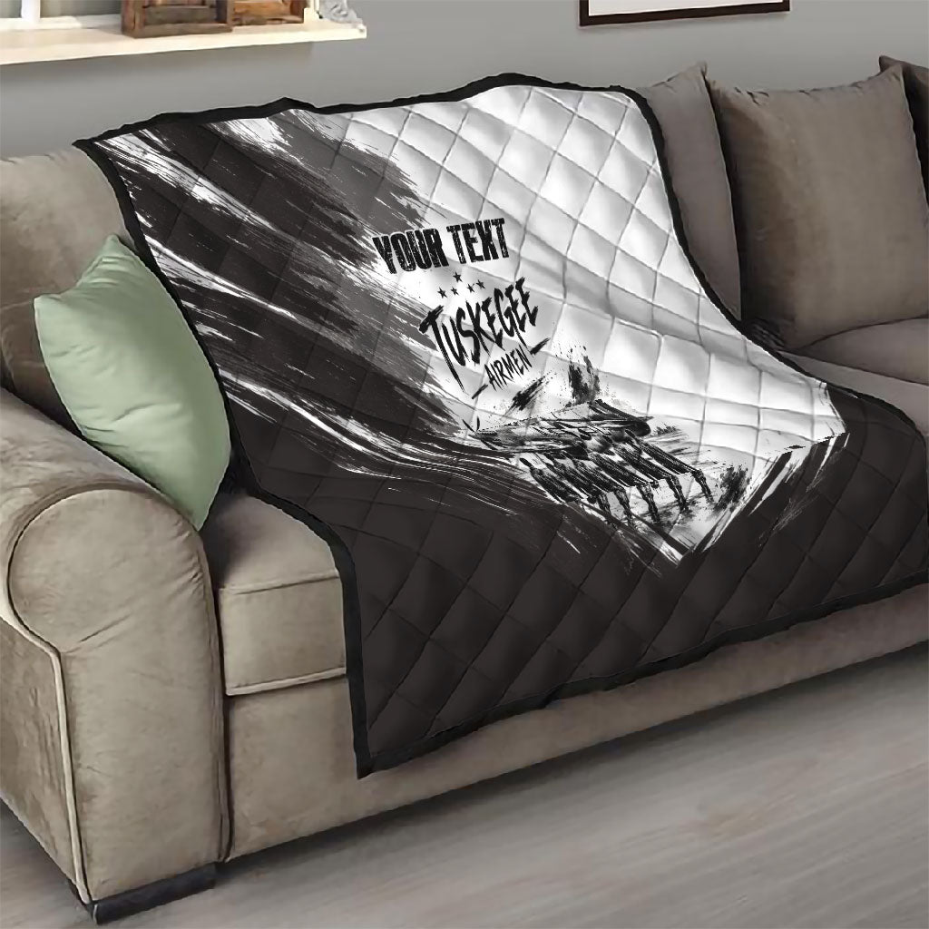 Personalized Tuskegee Airmen Quilt Black And White Grunge WWII Aviation Art