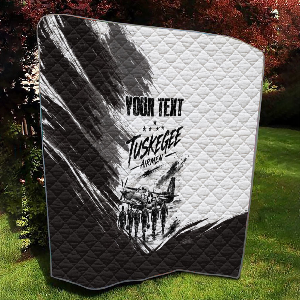 Personalized Tuskegee Airmen Quilt Black And White Grunge WWII Aviation Art