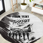 Personalized Tuskegee Airmen Round Carpet Black And White Grunge WWII Aviation Art