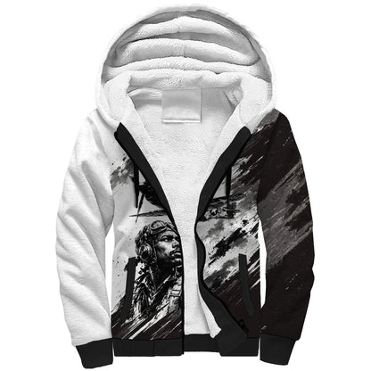 Personalized Tuskegee Airmen Sherpa Hoodie Black And White Grunge WWII Aviation Art