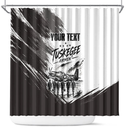 Personalized Tuskegee Airmen Shower Curtain Black And White Grunge WWII Aviation Art