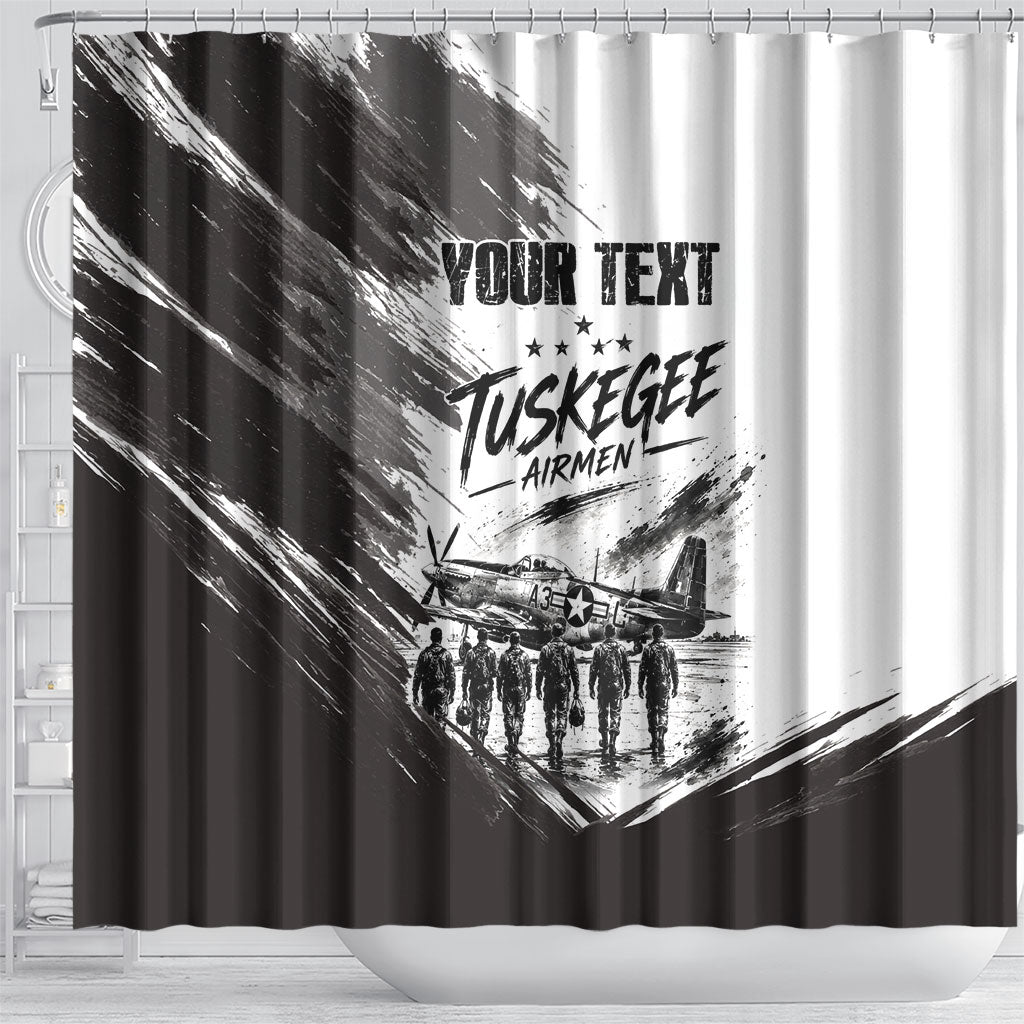 Personalized Tuskegee Airmen Shower Curtain Black And White Grunge WWII Aviation Art