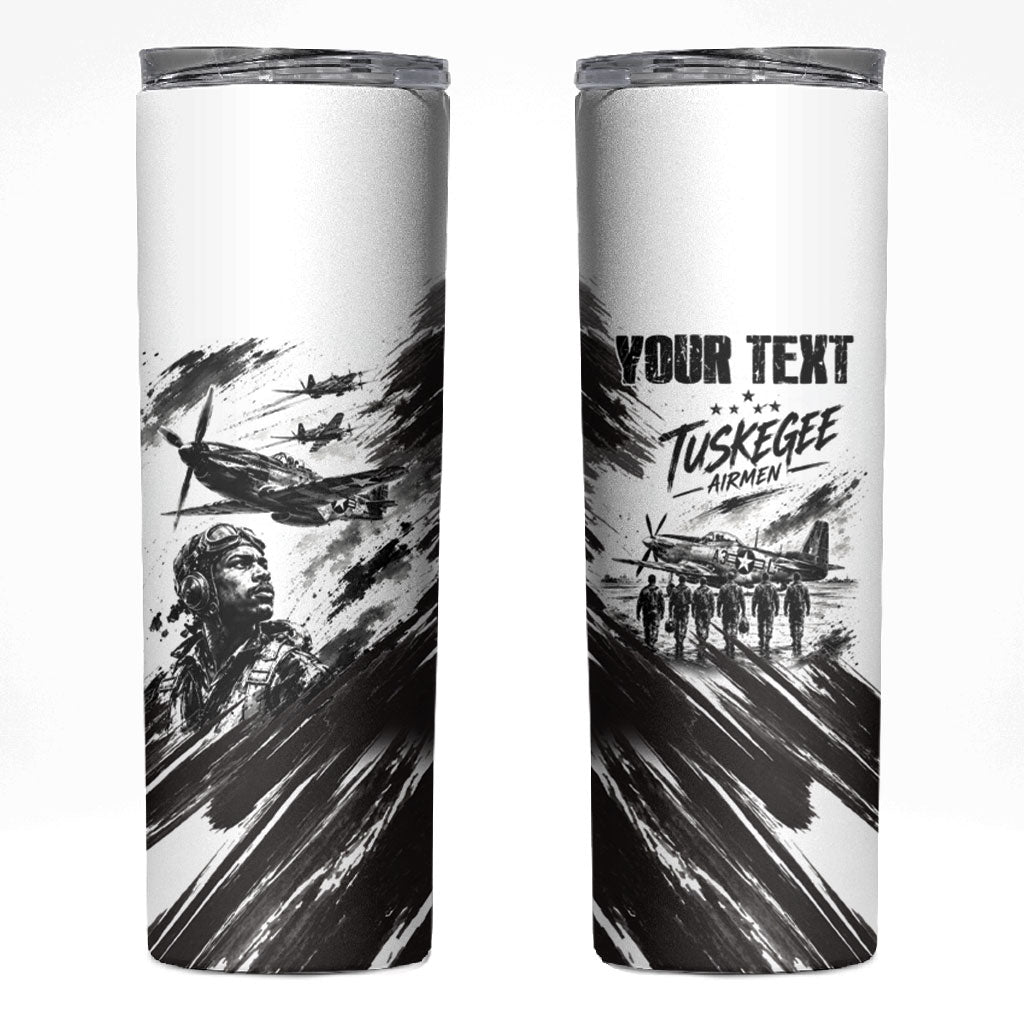 Personalized Tuskegee Airmen Skinny Tumbler Black And White Grunge WWII Aviation Art