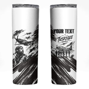 Personalized Tuskegee Airmen Skinny Tumbler Black And White Grunge WWII Aviation Art