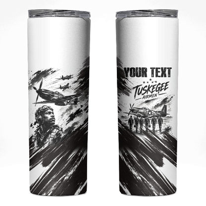 Personalized Tuskegee Airmen Skinny Tumbler Black And White Grunge WWII Aviation Art