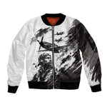 Personalized Tuskegee Airmen Sleeve Zip Bomber Jacket Black And White Grunge WWII Aviation Art