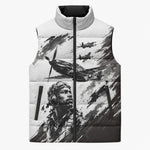 Personalized Tuskegee Airmen Sleeveless Puffer Jacket Black And White Grunge WWII Aviation Art