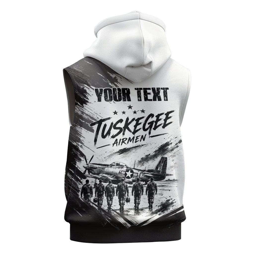 Personalized Tuskegee Airmen Sleeveless Zip Hoodie Black And White Grunge WWII Aviation Art