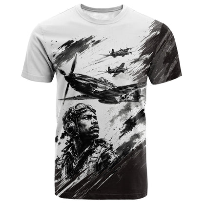 Personalized Tuskegee Airmen T shirt Black And White Grunge WWII Aviation Art