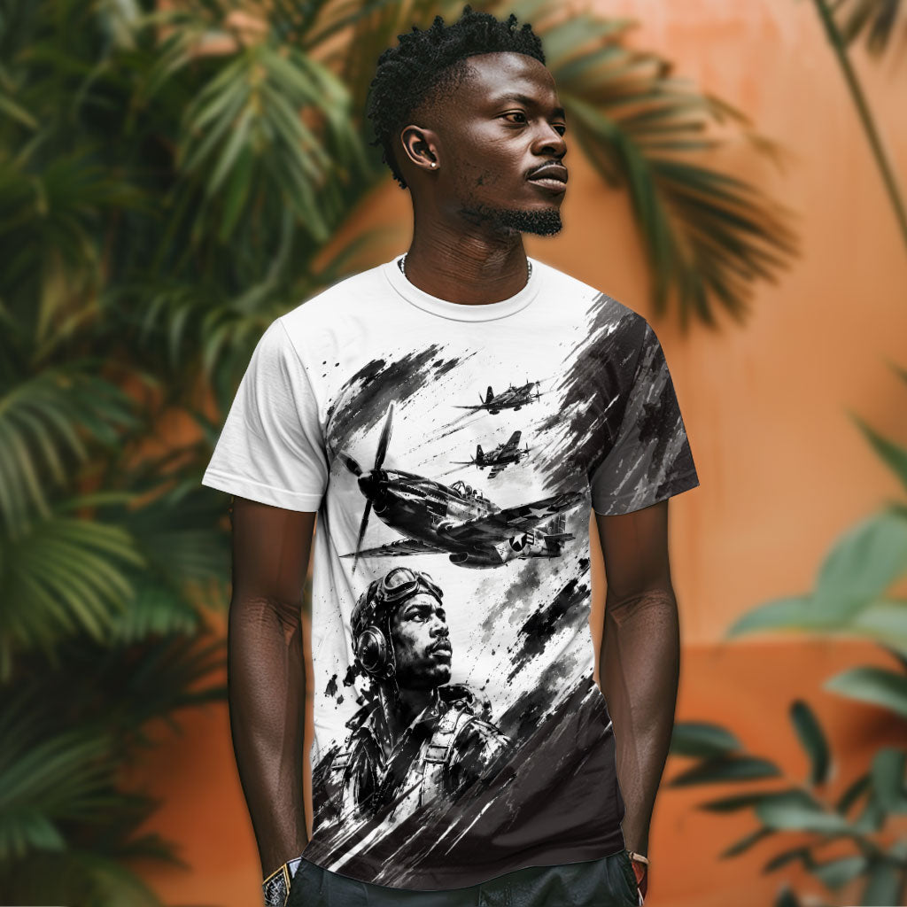 Personalized Tuskegee Airmen T shirt Black And White Grunge WWII Aviation Art