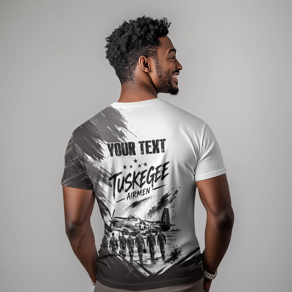 Personalized Tuskegee Airmen T shirt Black And White Grunge WWII Aviation Art