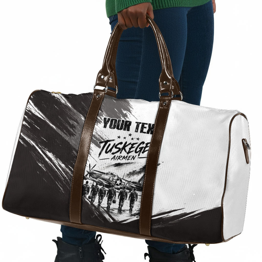 Personalized Tuskegee Airmen Travel Bag Black And White Grunge WWII Aviation Art