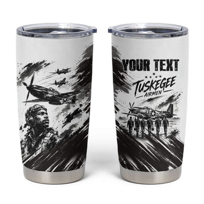 Personalized Tuskegee Airmen Tumbler Cup Black And White Grunge WWII Aviation Art