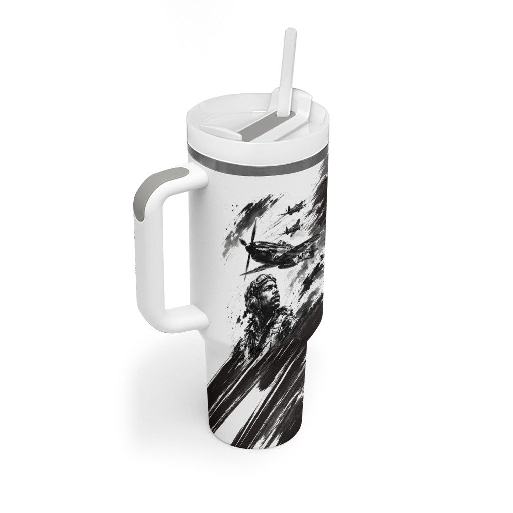 Personalized Tuskegee Airmen Tumbler With Handle Black And White Grunge WWII Aviation Art