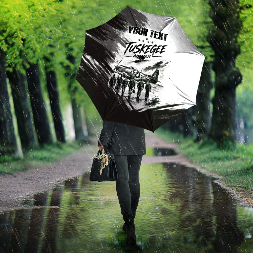 Personalized Tuskegee Airmen Umbrella Black And White Grunge WWII Aviation Art