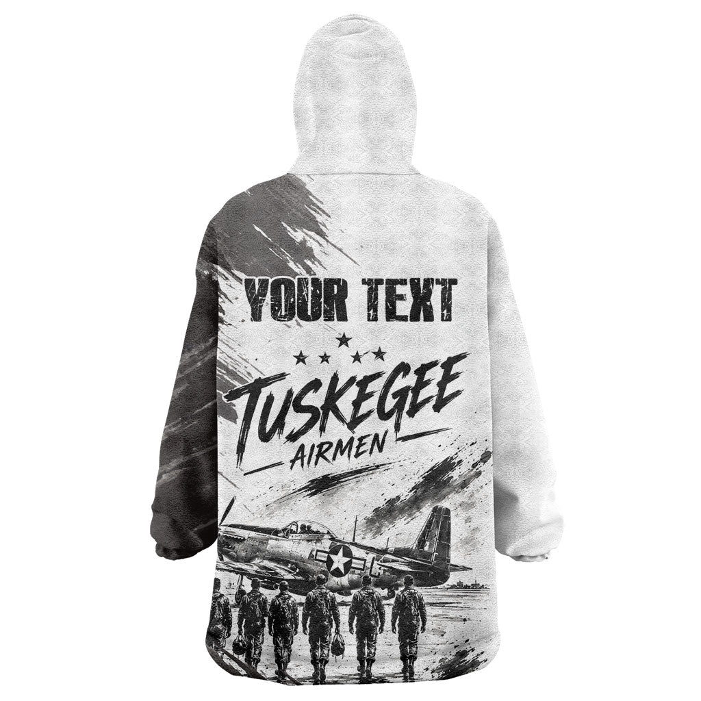Personalized Tuskegee Airmen Wearable Blanket Hoodie Black And White Grunge WWII Aviation Art