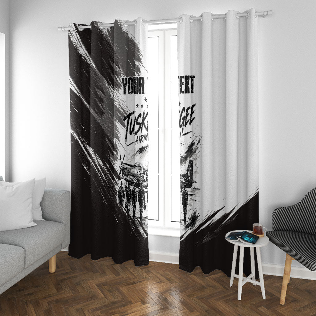 Personalized Tuskegee Airmen Window Curtain Black And White Grunge WWII Aviation Art
