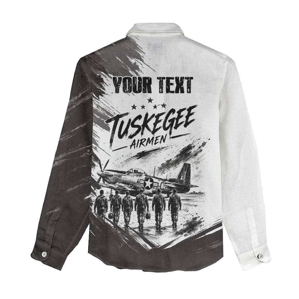 Personalized Tuskegee Airmen Women Casual Shirt Black And White Grunge WWII Aviation Art