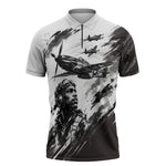 Personalized Tuskegee Airmen Zipper Polo Shirt Black And White Grunge WWII Aviation Art