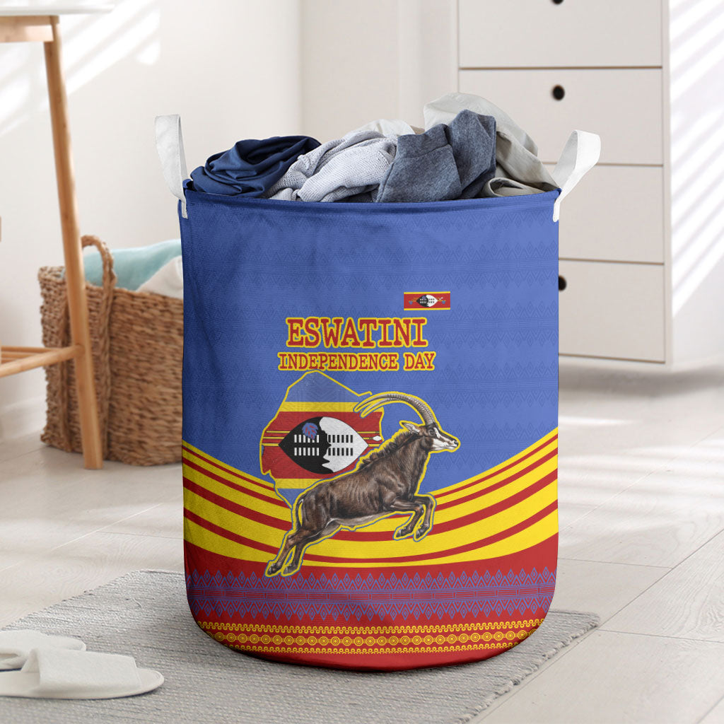 Eswatini Independence Day Laundry Basket Sable Antelope - Aloe Succulent - Flag Shield