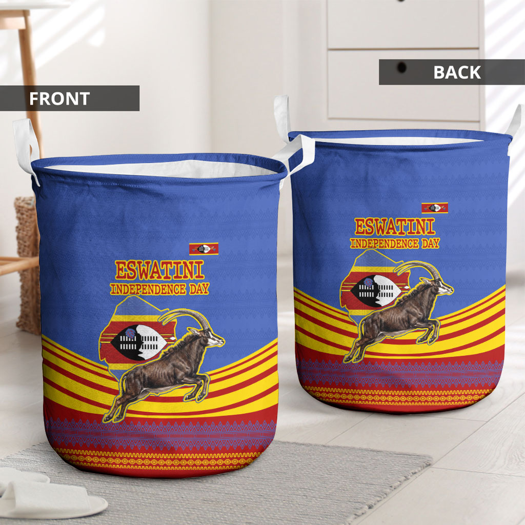 Eswatini Independence Day Laundry Basket Sable Antelope - Aloe Succulent - Flag Shield