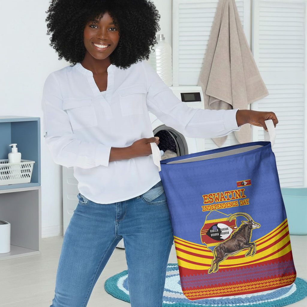 Eswatini Independence Day Laundry Basket Sable Antelope - Aloe Succulent - Flag Shield