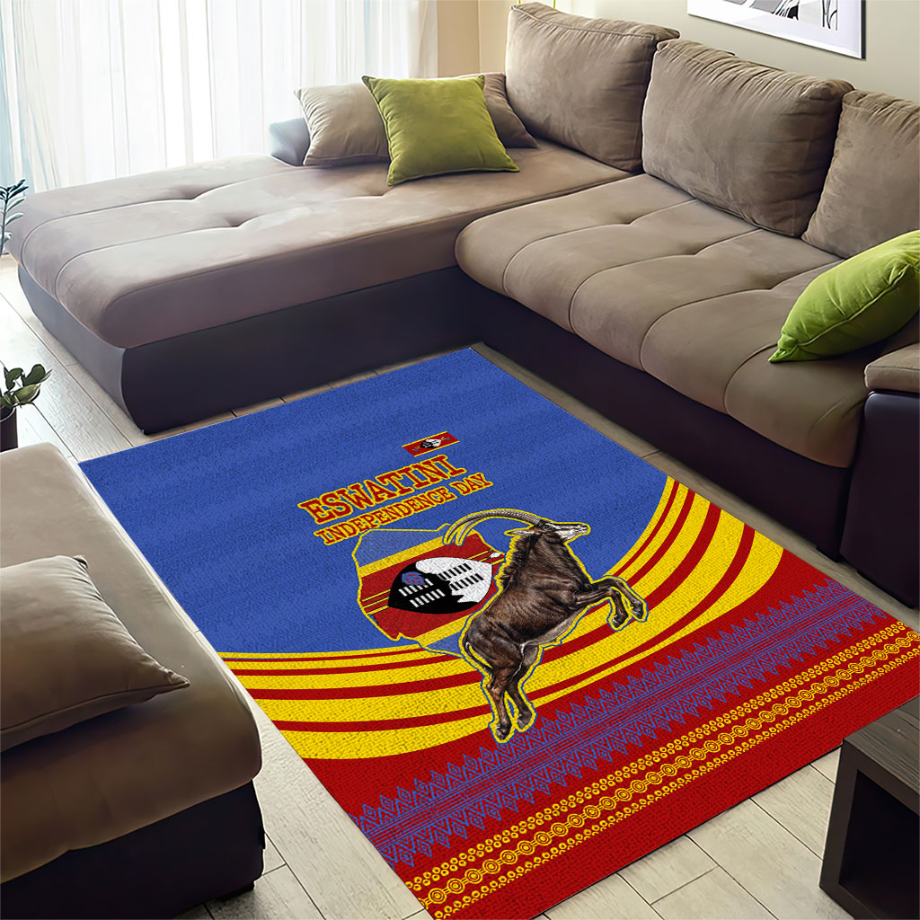 Eswatini Independence Day Area Rug Sable Antelope - Aloe Succulent - Flag Shield