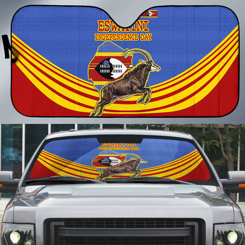 Eswatini Independence Day Auto Sun Shade Sable Antelope - Aloe Succulent - Flag Shield
