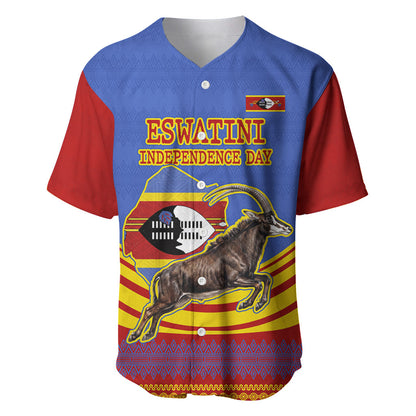 Eswatini Independence Day Baseball Jersey Sable Antelope - Aloe Succulent - Flag Shield