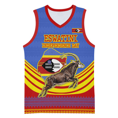 Eswatini Independence Day Basketball Jersey Sable Antelope - Aloe Succulent - Flag Shield
