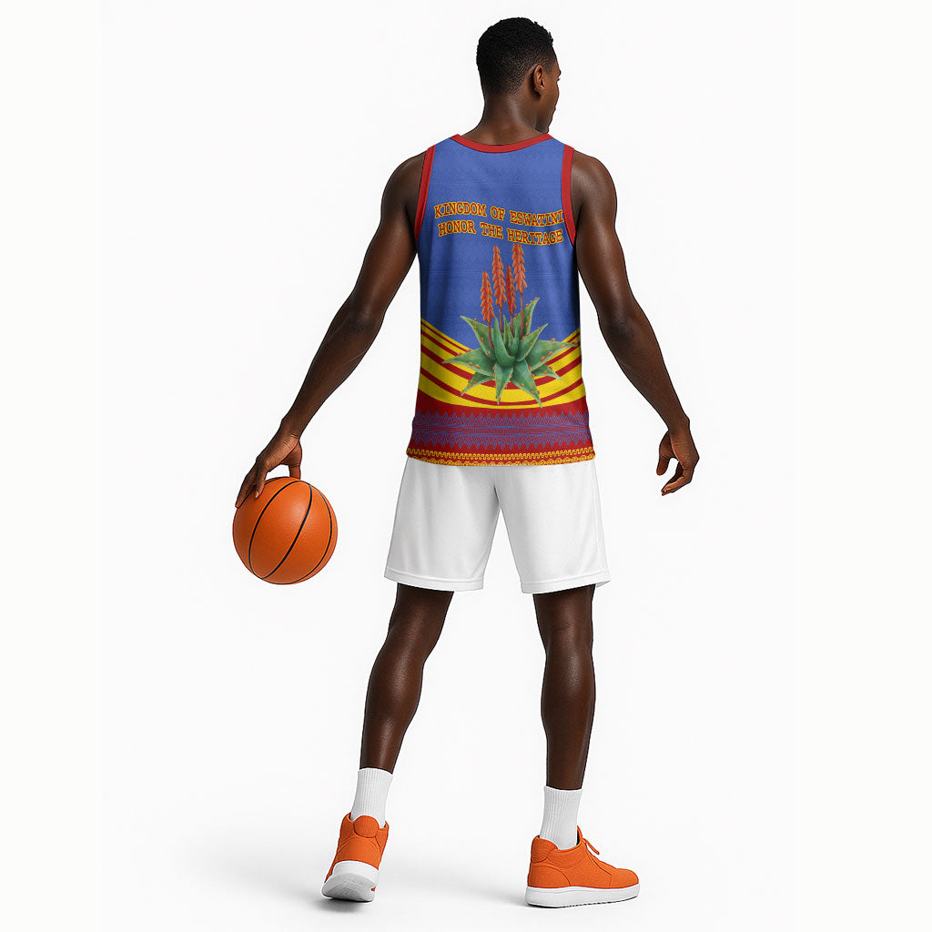 Eswatini Independence Day Basketball Jersey Sable Antelope - Aloe Succulent - Flag Shield