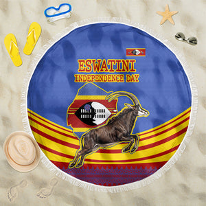 Eswatini Independence Day Beach Blanket Sable Antelope - Aloe Succulent - Flag Shield