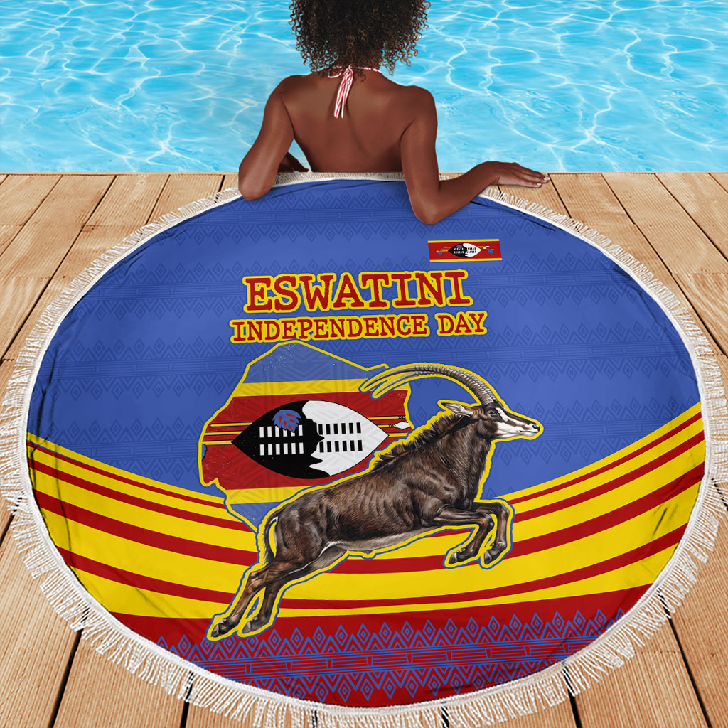 Eswatini Independence Day Beach Blanket Sable Antelope - Aloe Succulent - Flag Shield
