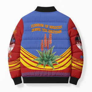 Eswatini Independence Day Bomber Puffer Jacket Sable Antelope - Aloe Succulent - Flag Shield