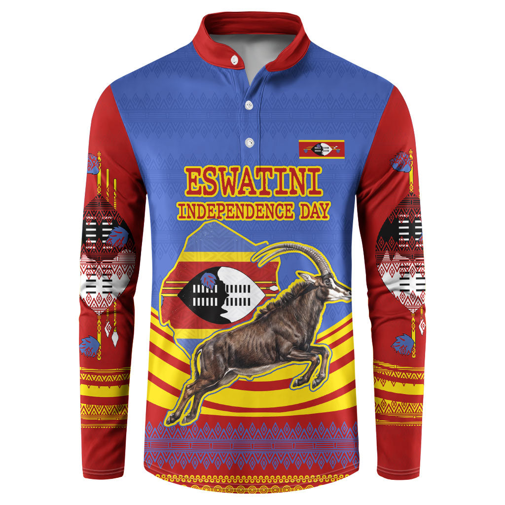 Eswatini Independence Day Button Sweatshirt Sable Antelope - Aloe Succulent - Flag Shield