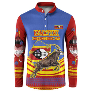 Eswatini Independence Day Button Sweatshirt Sable Antelope - Aloe Succulent - Flag Shield