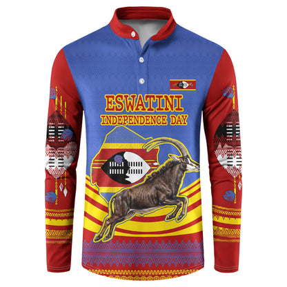 Eswatini Independence Day Button Sweatshirt Sable Antelope - Aloe Succulent - Flag Shield