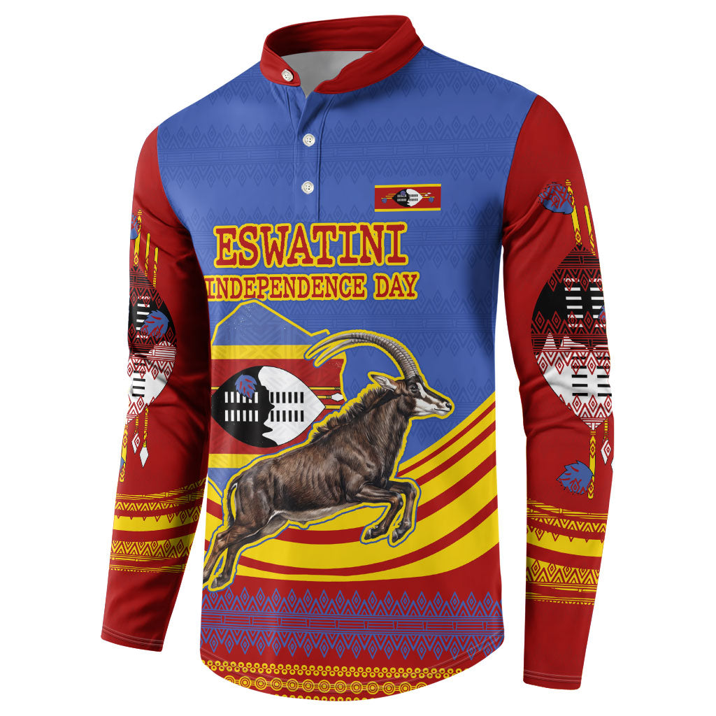 Eswatini Independence Day Button Sweatshirt Sable Antelope - Aloe Succulent - Flag Shield