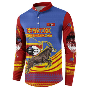 Eswatini Independence Day Button Sweatshirt Sable Antelope - Aloe Succulent - Flag Shield