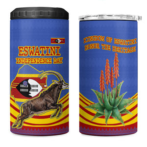 Eswatini Independence Day 4 in 1 Can Cooler Tumbler Sable Antelope - Aloe Succulent - Flag Shield