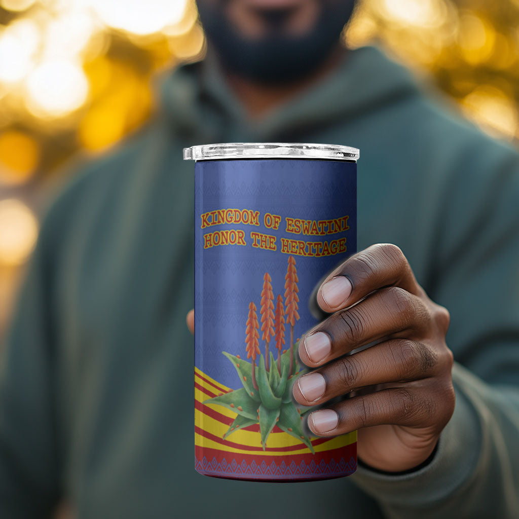 Eswatini Independence Day 4 in 1 Can Cooler Tumbler Sable Antelope - Aloe Succulent - Flag Shield