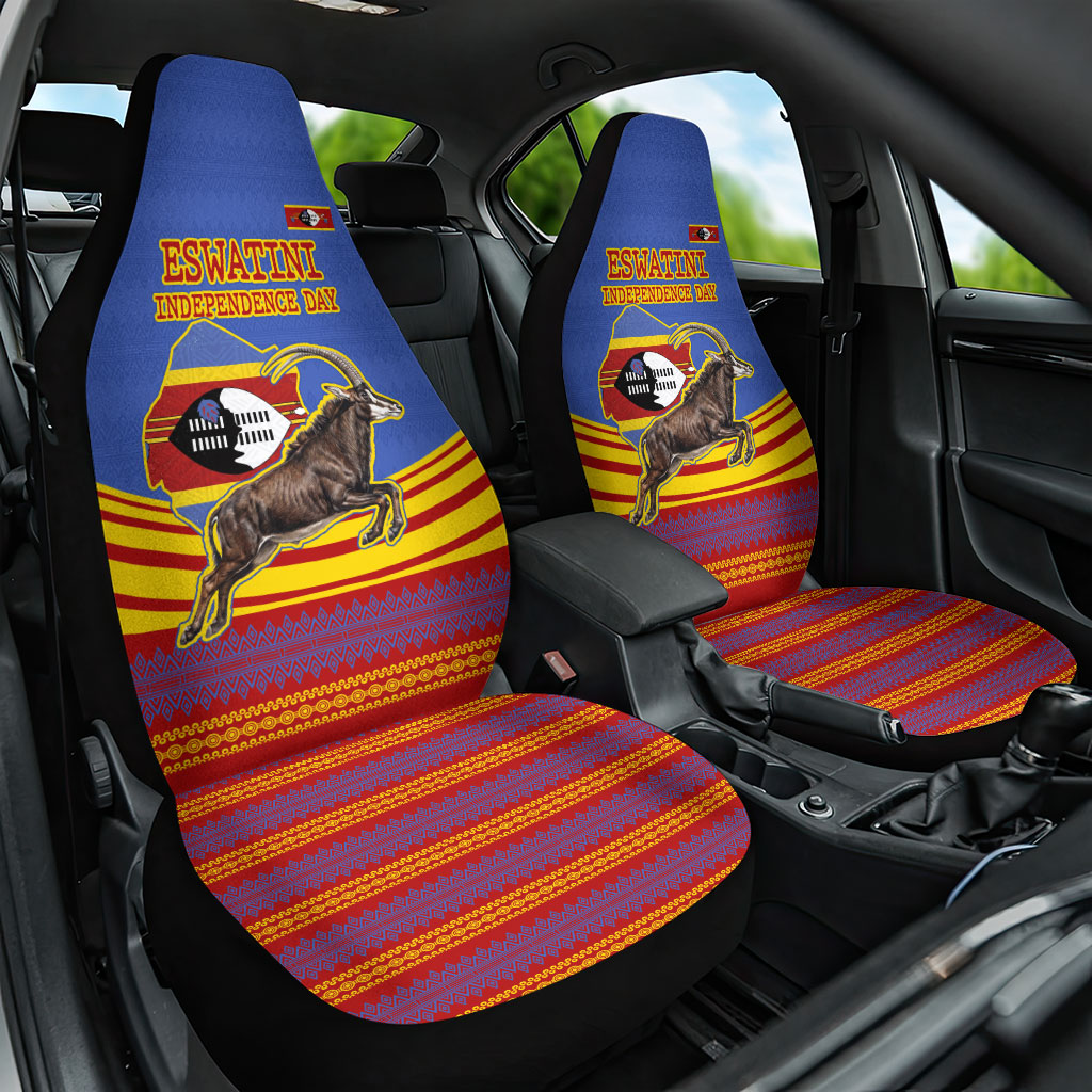 Eswatini Independence Day Car Seat Cover Sable Antelope - Aloe Succulent - Flag Shield