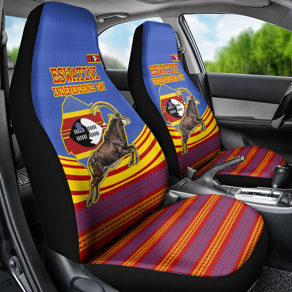 Eswatini Independence Day Car Seat Cover Sable Antelope - Aloe Succulent - Flag Shield