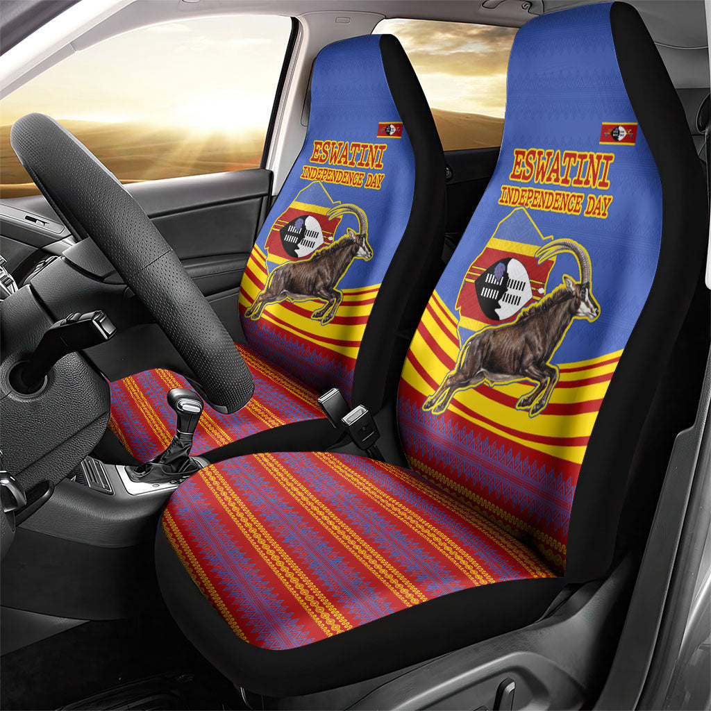 Eswatini Independence Day Car Seat Cover Sable Antelope - Aloe Succulent - Flag Shield