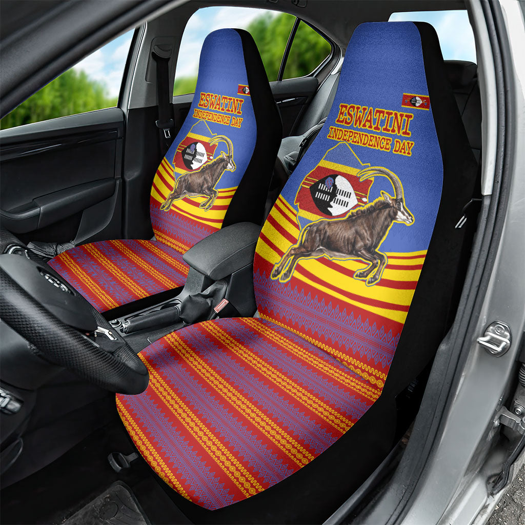 Eswatini Independence Day Car Seat Cover Sable Antelope - Aloe Succulent - Flag Shield