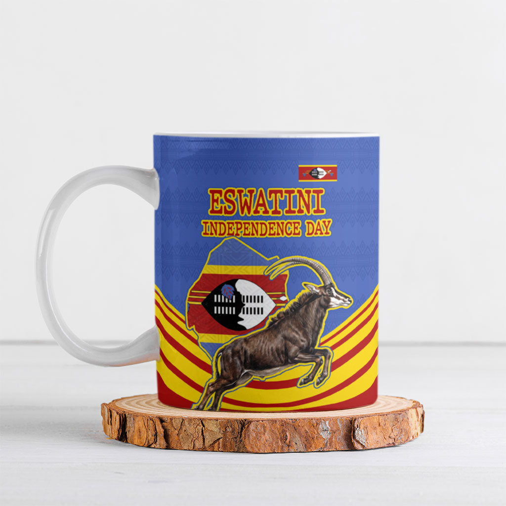 Eswatini Independence Day Ceramic Mug Sable Antelope - Aloe Succulent - Flag Shield