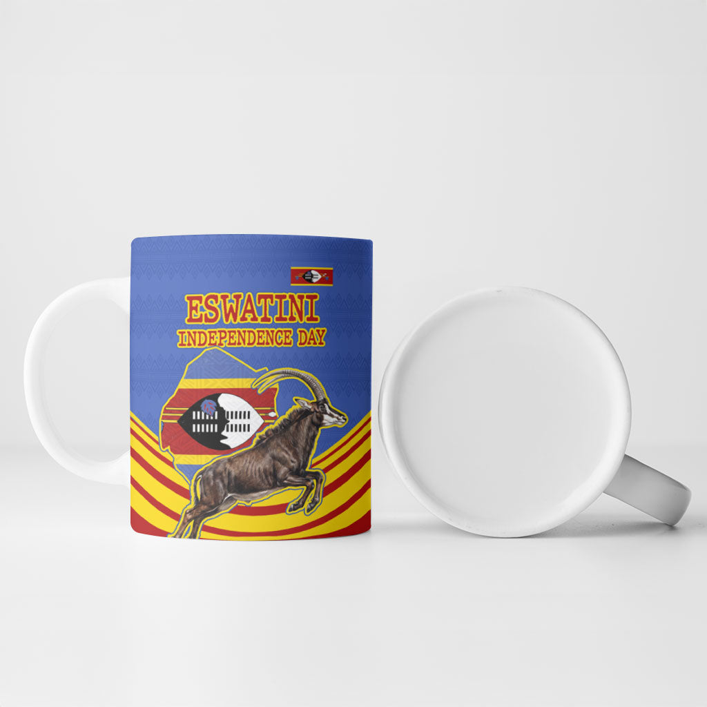 Eswatini Independence Day Ceramic Mug Sable Antelope - Aloe Succulent - Flag Shield