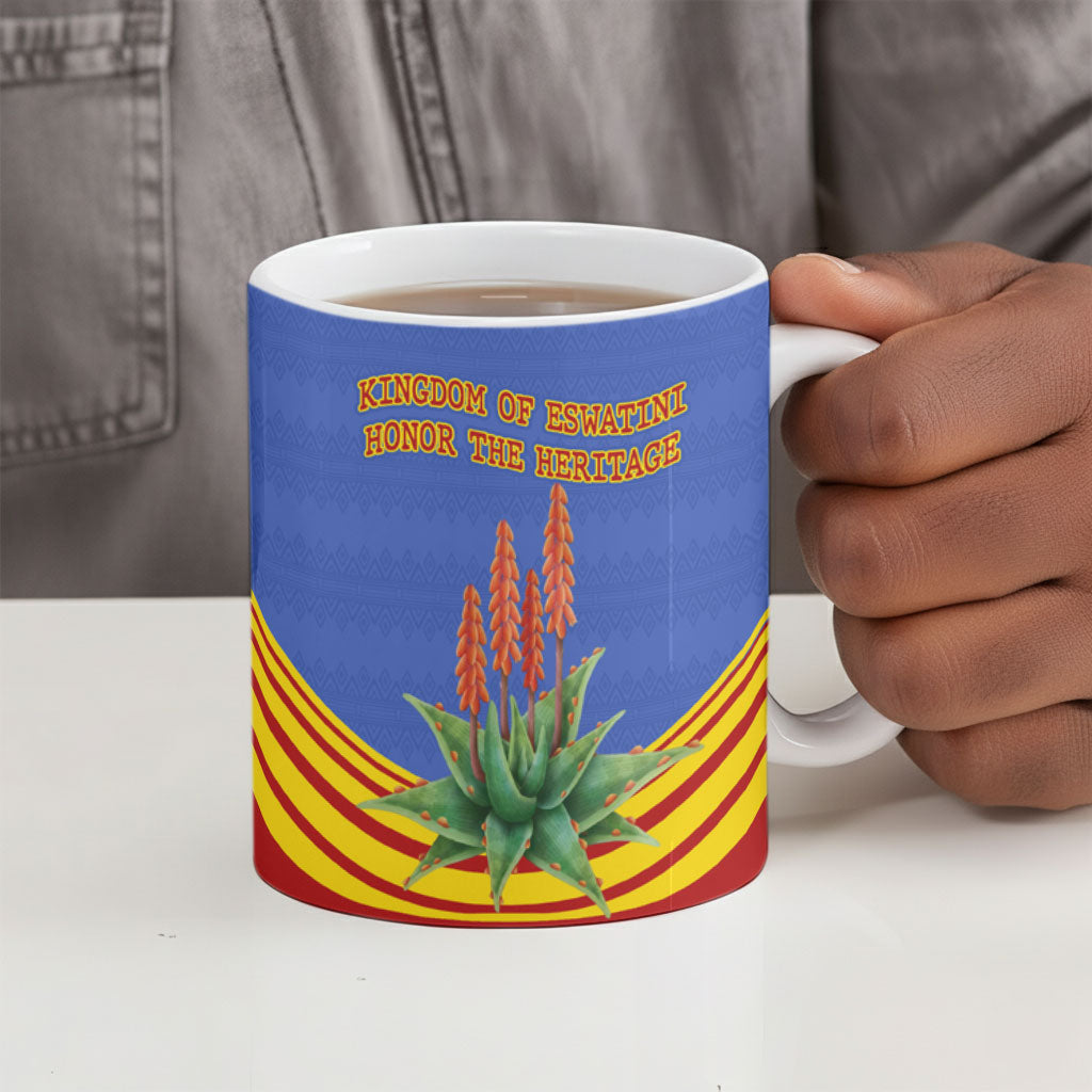 Eswatini Independence Day Ceramic Mug Sable Antelope - Aloe Succulent - Flag Shield