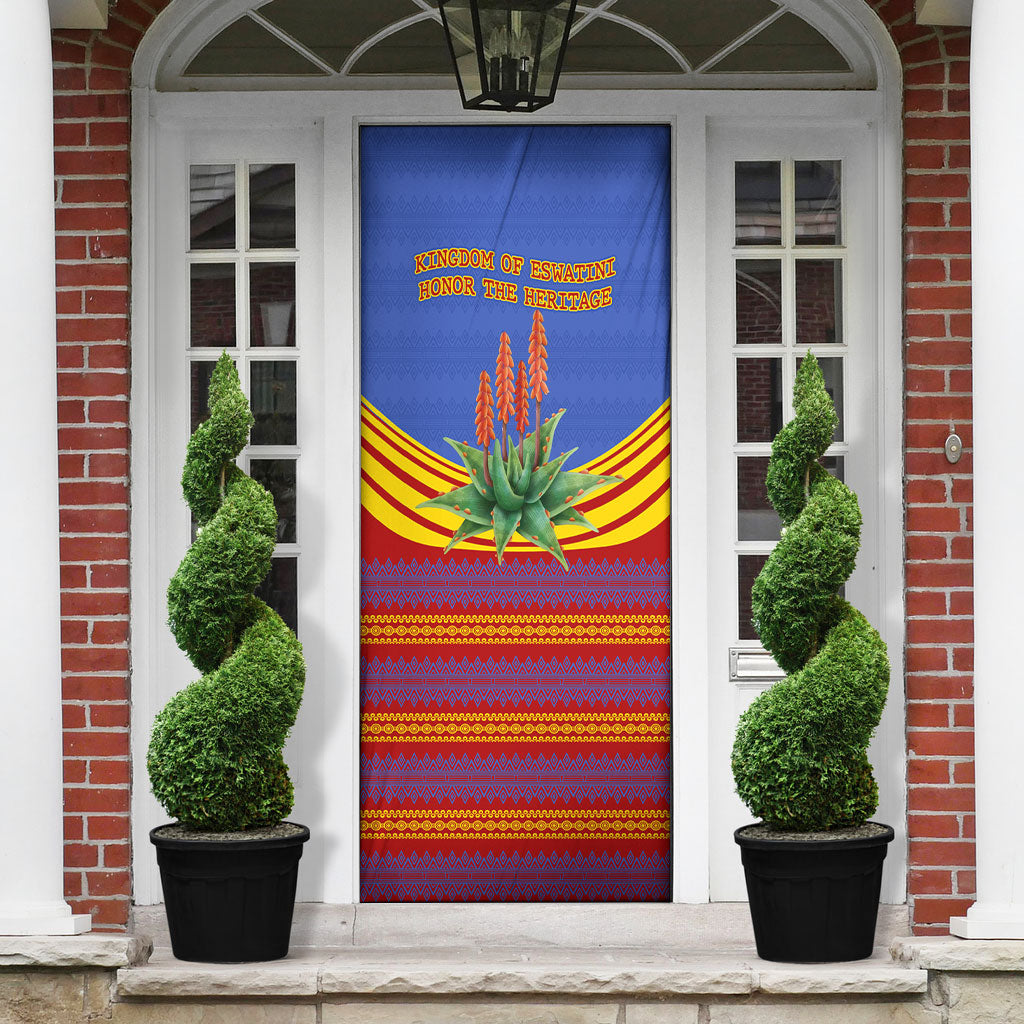 Eswatini Independence Day Door Cover Sable Antelope - Aloe Succulent - Flag Shield